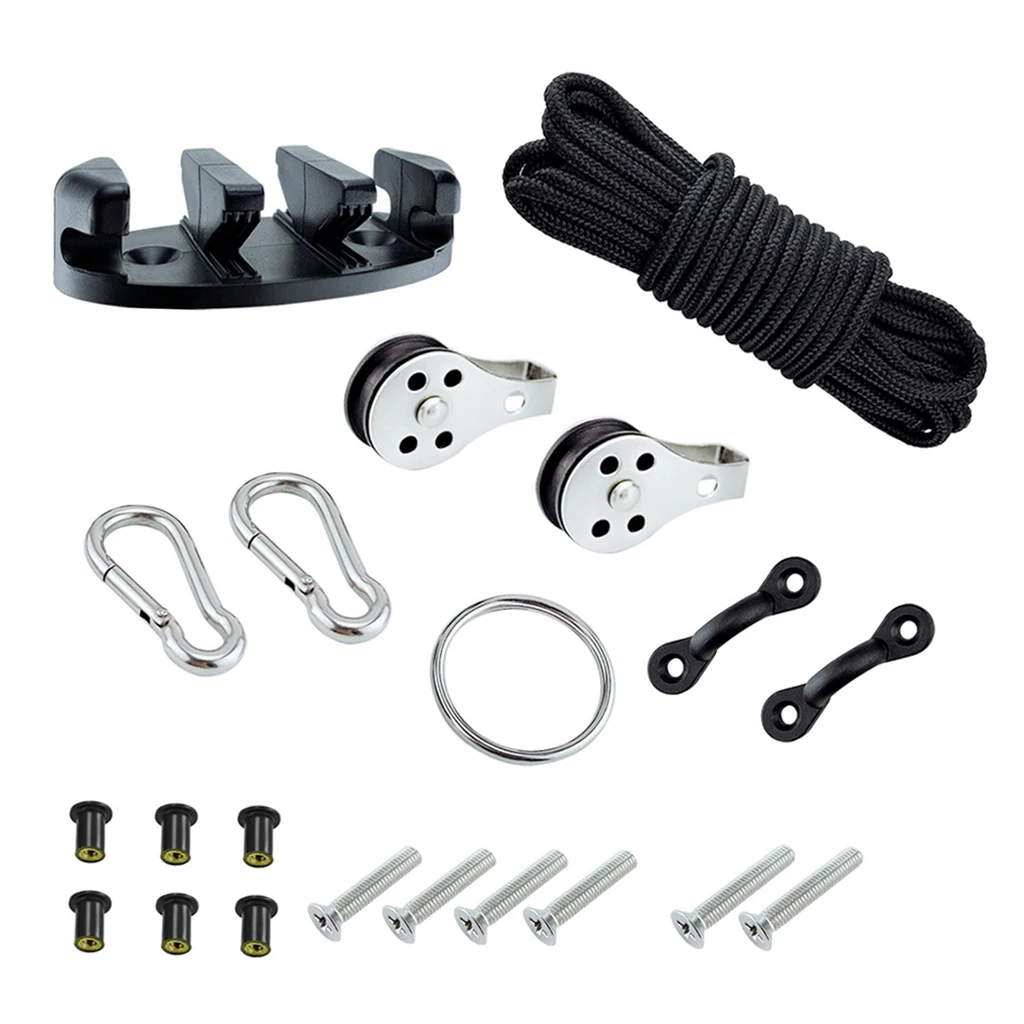 Kayak Canoe Anchor Trolley Kit w / 30 ft Line Pad Eye Metal Screws | Boat Accessories