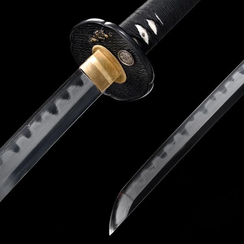 Honsanmai-espadas japonesas aut&eacute;nticas hechas a mano, Katanas reales Tang de acero plegado, pulidas a mano con bast&oacute;n envuelto en madera de Hamon Saya-5