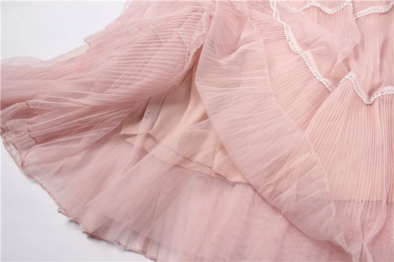 

Women's Pleated Skirt 2021 Spring Elastic Waist Diamonds Beaded White Skirt Mesh Tulle Long Skirt Female