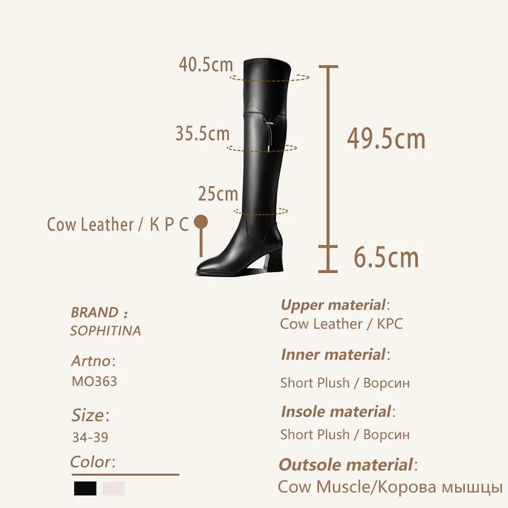 

SOPHITINA Solid New Boots High Quality Genuine Leather Sexy Pointed Toe Metal Decoration Square Heel Shoes Women's Boots MO363