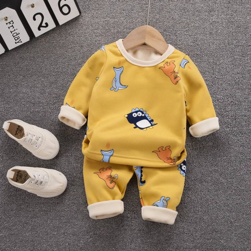

Boys Girls Home Wear Clothes Sets Winter Children Cotton Thick Velvet T-Shirts Pants 2pcs Tracksuits For Baby Kids Sleepwear 5Y