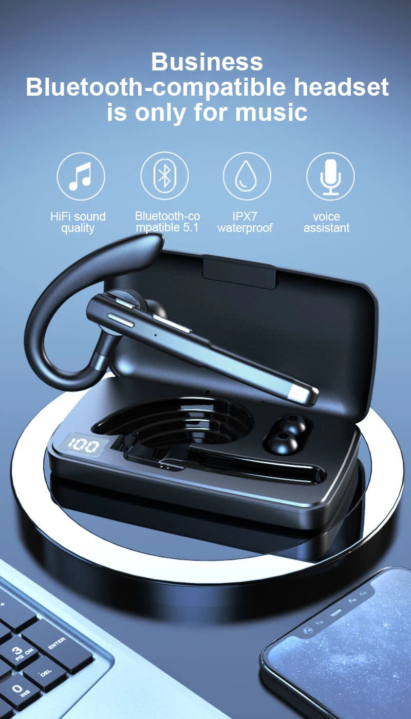 

Unilateral Hanging Wireless Bluetooth Compatible Headset Noise Reduction Wireless Headset With Microphone For IPhone Android