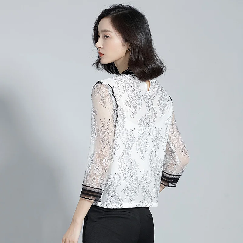 Летняя женская рубашка весенние женские топы и блузки Корейская кружевная