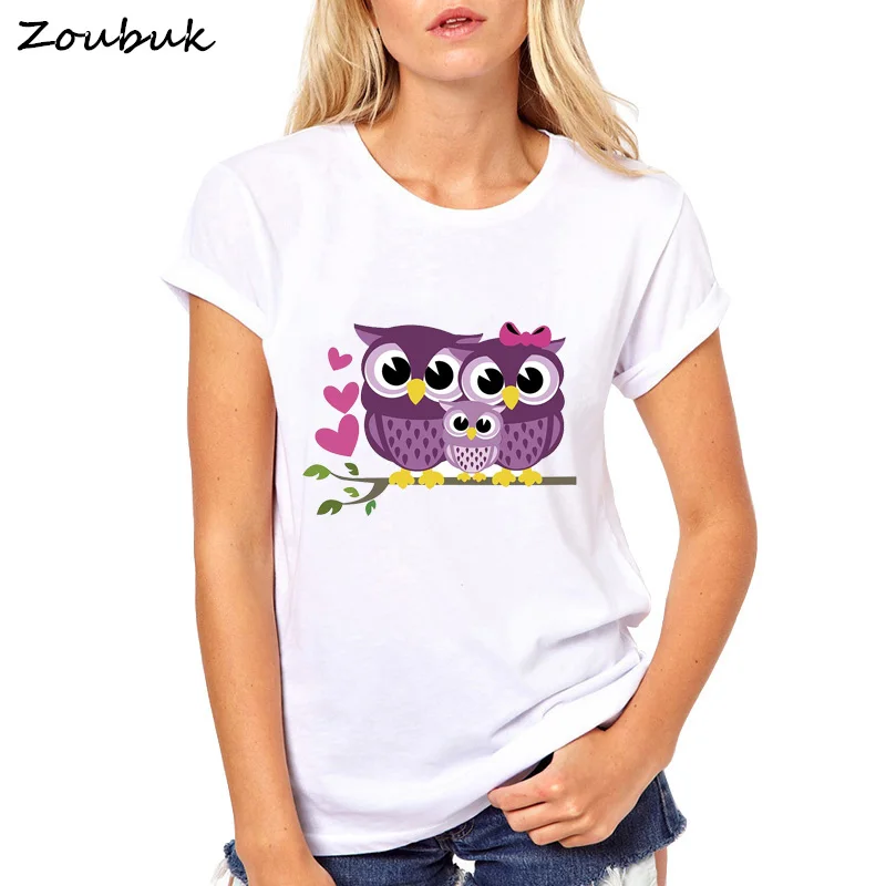 Футболка женская с принтом совы Летняя Повседневная белая футболка коротким