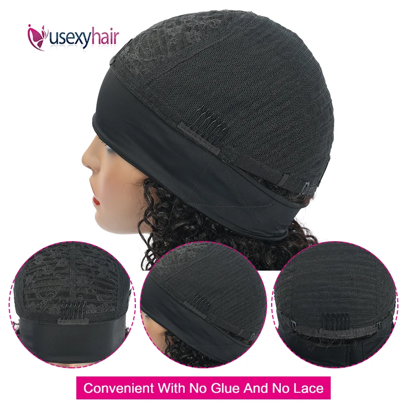 

Brazilian Curly Hair Headband Wig Scarf Remy 150% Density Full Machine Made Wig With Deep Wave Human Hair Wigs Glueless