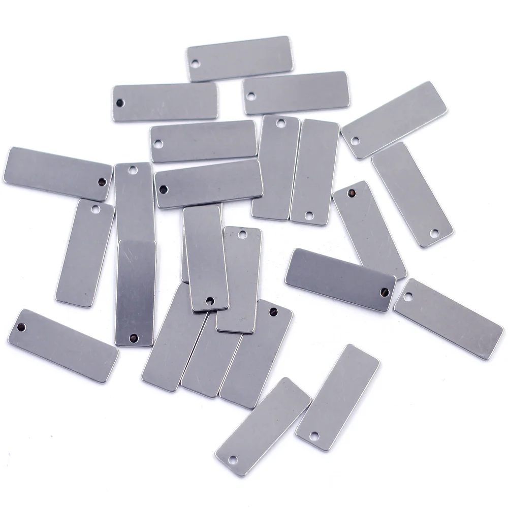 

100 Pcs Silver Tone Stainless Steel Rectangle Blank Stamping Tags Charm Pendants Component 25x9mm