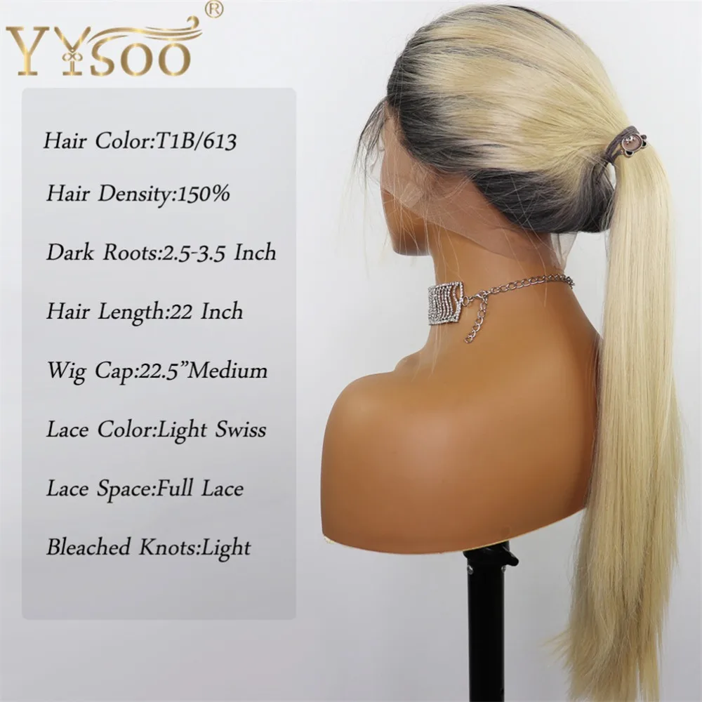 YYsoo T1b/613 длинные прямые полностью кружевные парики для женщин без клея полностью связанный вручную Ombre блонд синтетический парик с BabyHair конский хвост