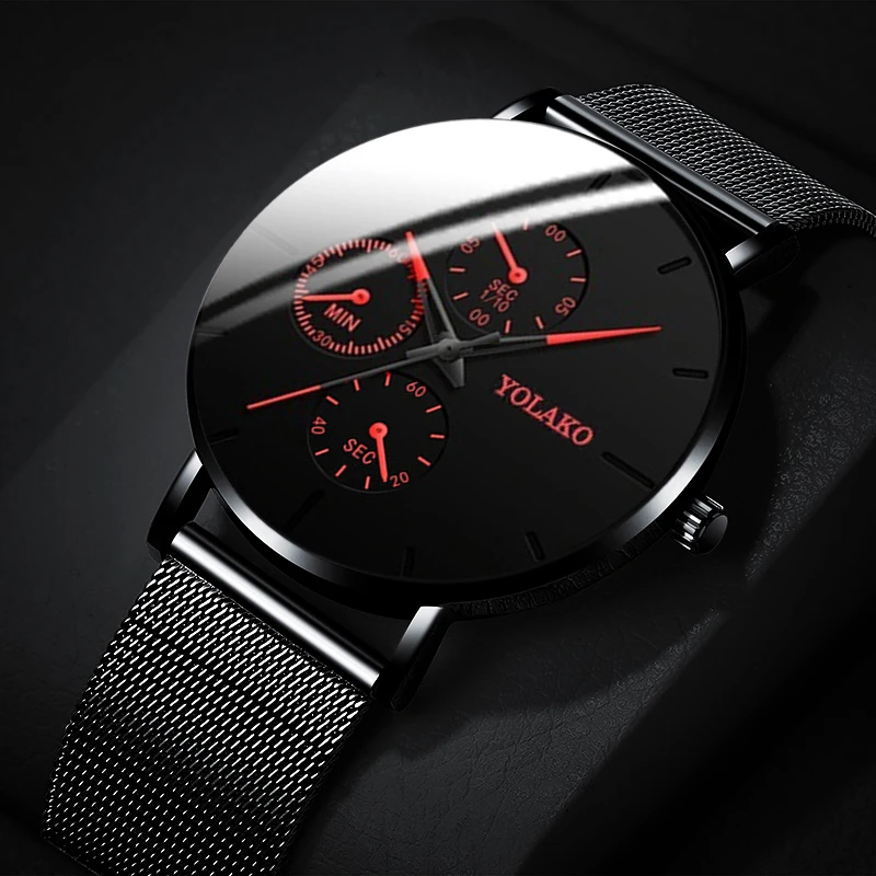 

2021 Fashion Mens Black Watches Luxury Stainless Steel Mesh Belt Watches Minimalist Men Quartz Wristwatches Male Clock