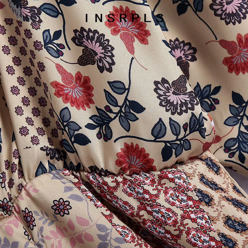 

INSRPLS Women Chic Fashion Floral Print Loose Playsuit Vintage Crossover V Neck Elastic Waist Female Short Jumpsuits Mujer