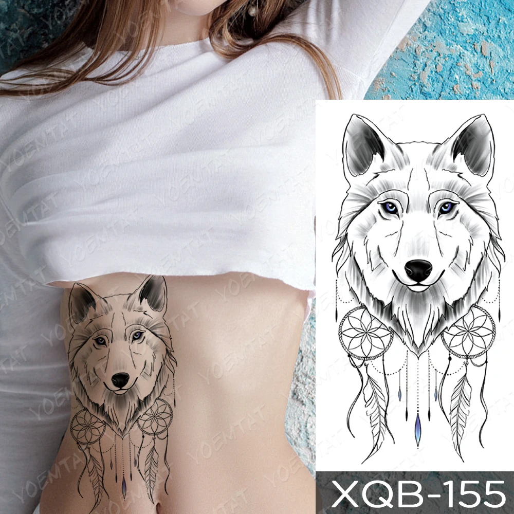 

Dreamcatcher Tatu Sexy Wolf Tattoo Temporary Sticker Transferable Feather Wreath Waist Fake Tattoo Woman Girl 2021 Glitter Tato