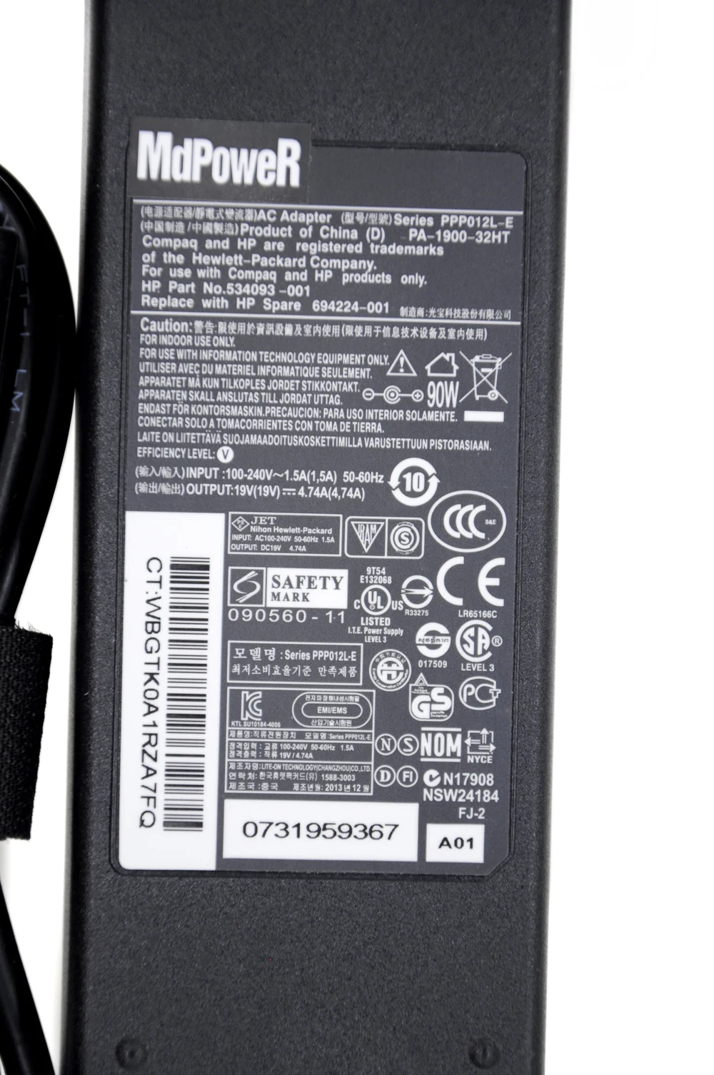 Зарядное устройство для ноутбука HP EliteBook 8540p 8510W Probook 4510s 4515s 4520s CQ40 G4 dv6 4411 430 431 G2 |