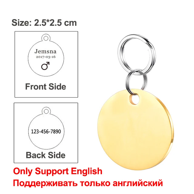 gold round tag Ошейник для кошек с колокольчиком, ошейник для питомцев, персонализированные ошейники для щенков, поводок, ошейник для кошек, поводок для котенка, поводок для домашних животных, принадлежности для кошек - Цвет: gold round tag