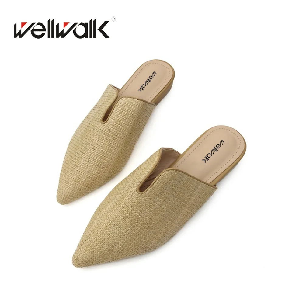 Женские шлепанцы Обувь с острым носком туфли без задника Тканевые женские