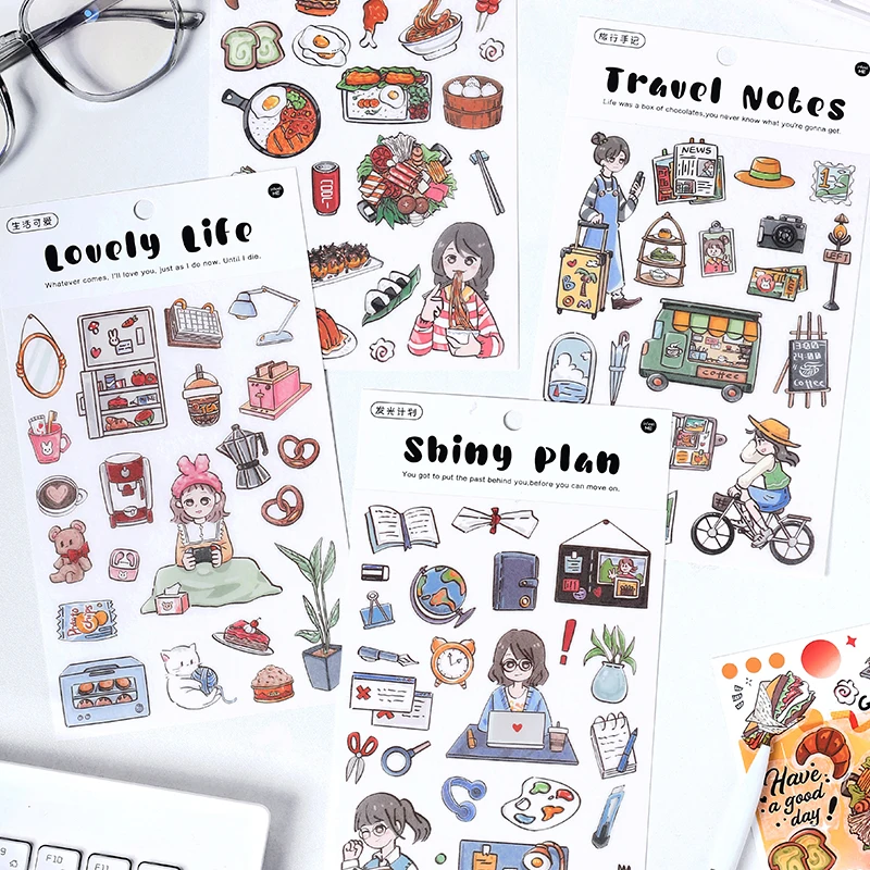 

Life Set Girl Cartoon Hand Ledger Cute Decorative Material Small Stickers For Diary Scrapbooking Phone Case Laptop Luggage