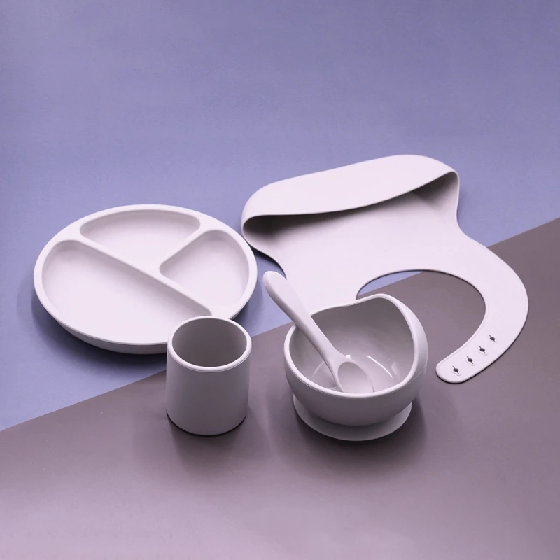 

5Pcs/1Set Silicone Baby Feeding Bowl Tableware Waterproof Spoon BPA Free Silicone Dishes for Baby Tableware J60B
