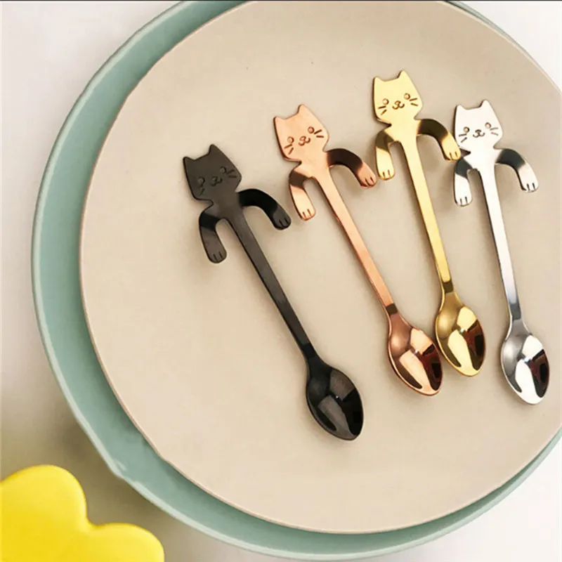 

High Quality Stainless Steel Cat Coffee Spoon Dessertspoon Food Grade Ice Cream Candy Teaspoon Kitchen Supplies Tableware