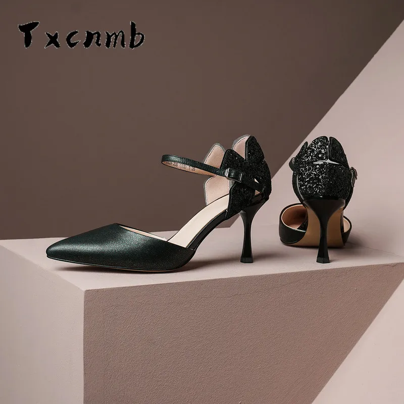TXCNMB 2020 fashion Genuine leather Women Pumps Heeled Shoes Nude Pointed Toe Sexy High Heel Stiletto Heels Ladies | Обувь