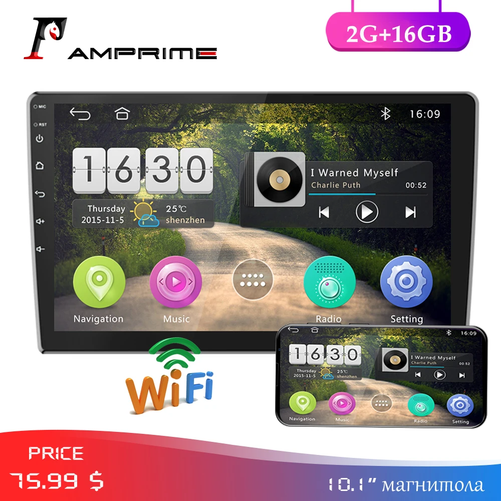 AMPrime 2 DIN Car Radio Android Multimedia Player 2G+16G Bluetooth WIFI 10.1'' 2din Autoradio GPS Mirrorlink with Camera |
