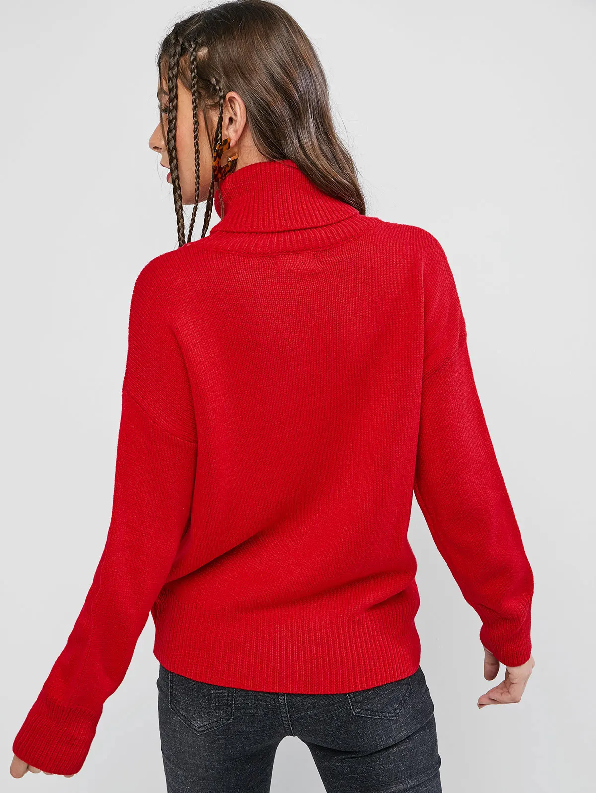 ZAFUL Winter Plain Turtleneck Drop Shoulder Sweater For Women Solid Color Long Sleeve Ladies Pullovers Female Tops Newest 2019 | Женская