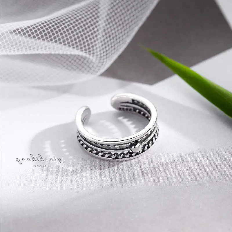 

Vintage 925 Sterling Silver Geometric Rings For Women Wedding Jewelry Adjustable Antique Finger Ring Anillos jz460