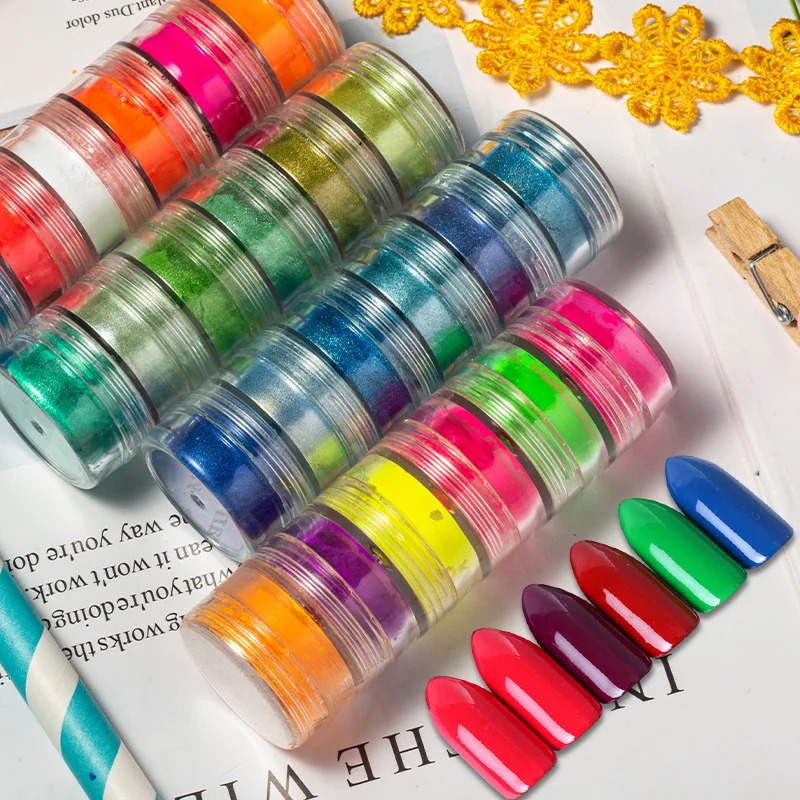 

6pcs/ Set Pigment Powder Fluorescent Nail Glitter Set Shinny Ombre Chrome Dust DIY Gel Polish Manicure For Nails Art Decoration