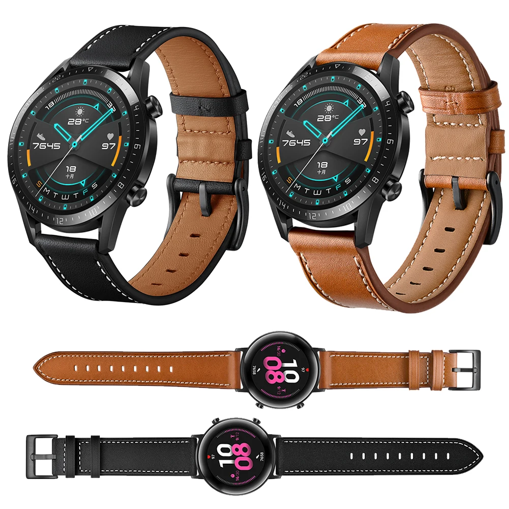 

Ремешок кожаный для HUAWEI WATCH GT 2, черный коричневый браслет для смарт-часов 46 мм 42 мм, аксессуары для наручных часов GT2