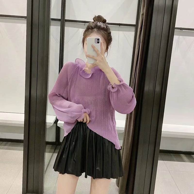 Женская шифоновая рубашка с длинным рукавом фиолетовая Сексуальная однотонная