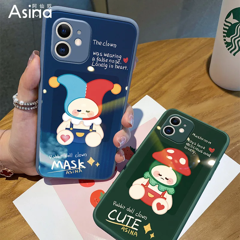 

ASINA Original Liquid Silicone Tempered Glass Case for iPhone 11 12 Pro Max 12Mini XS XR X Cartoon Cover For iPhone 6 7 8 Plus