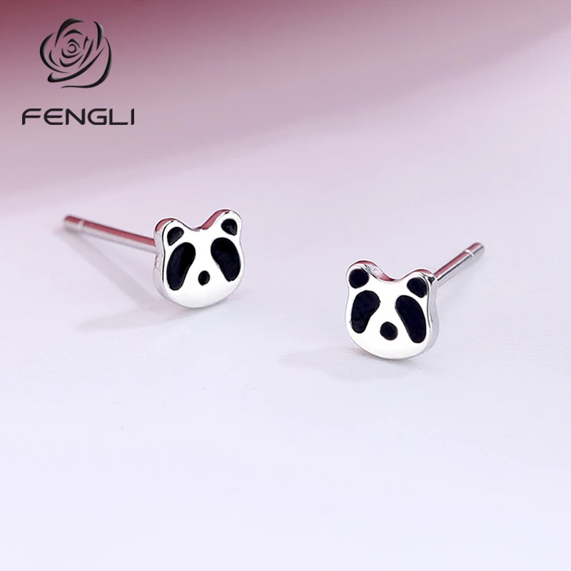 

FENGLI Cute Panda Ear Small Bear Black Stud Earrings for Women Party Jewelry Gift Romantic Small Ear Studs Dropshipping