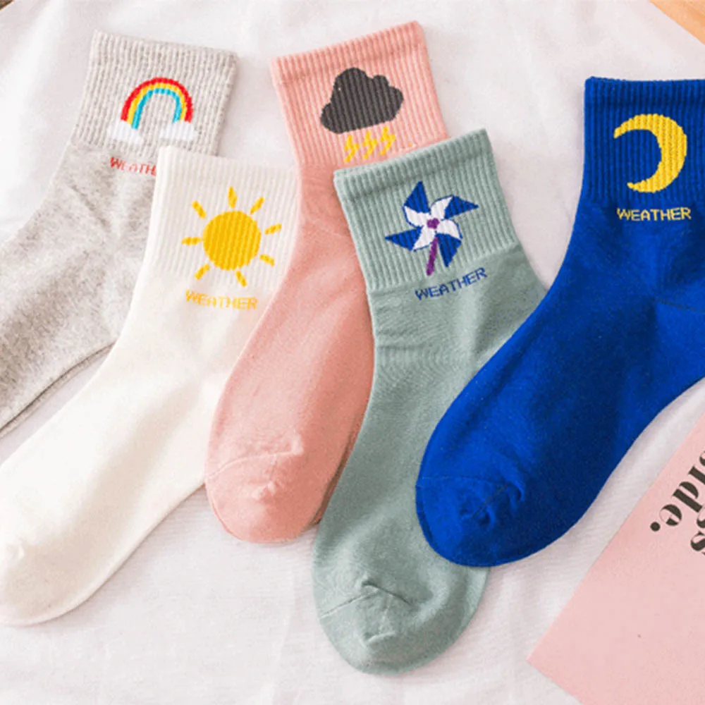 Новые милые женские длинные носки в Корейском стиле Солнце Луна ветряная