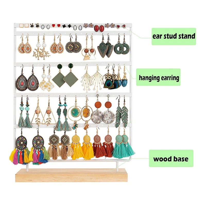 

Earring Holder Stand Jewelry Holder Organizer Display Rack 5 Tier 100 Holes Earring Rack with Wood Base