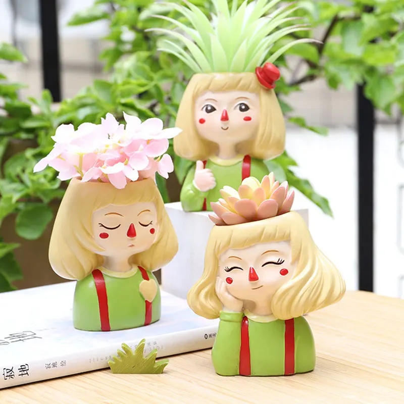 

New Succulent Flowerpot Creative Ins Cute Cartoon Girl Succulent Resin Potted Handicrafts Ornaments Home Balcony Gardening