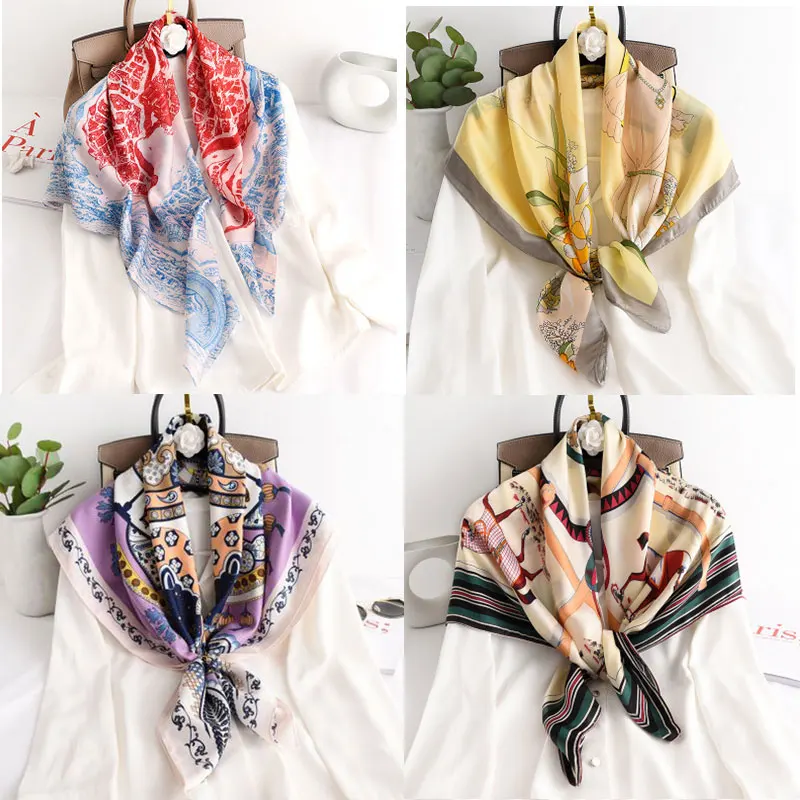 2020 Модный Шелковый шейный платок для женщин хиджаб с принтом шарфы женские