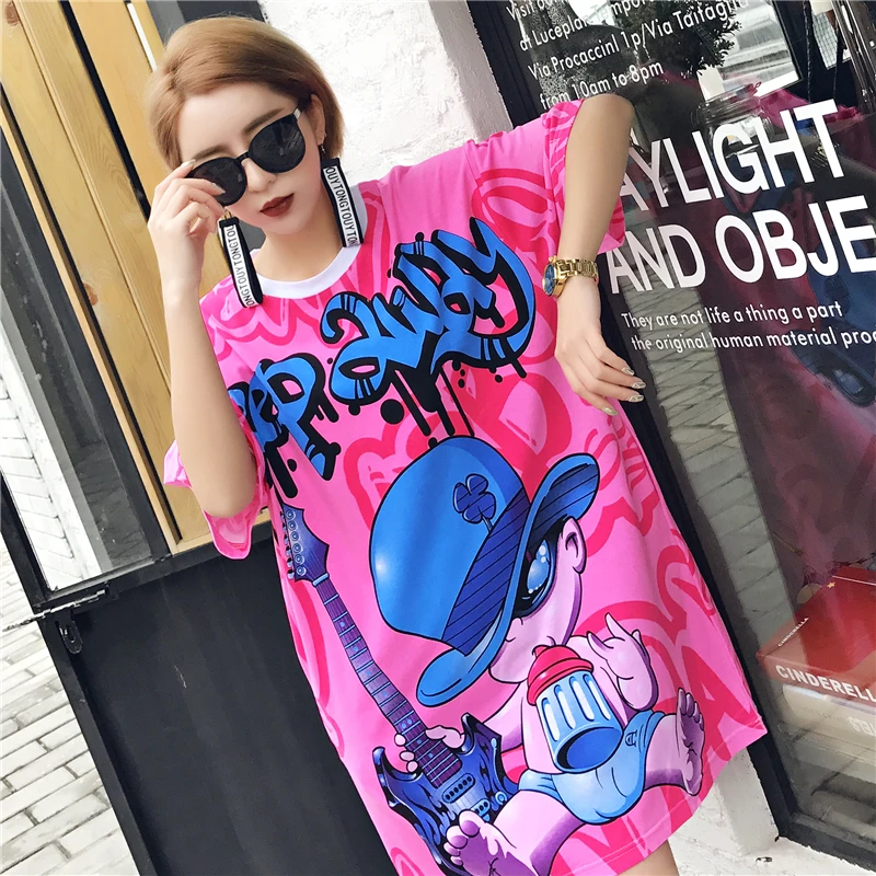 

Cartoon New Women's Cotton Female Summer Casual Home Dress O-Neck Loose Half Sleeve Nightgown Sleepwear Bathrobe Plus Size AD294