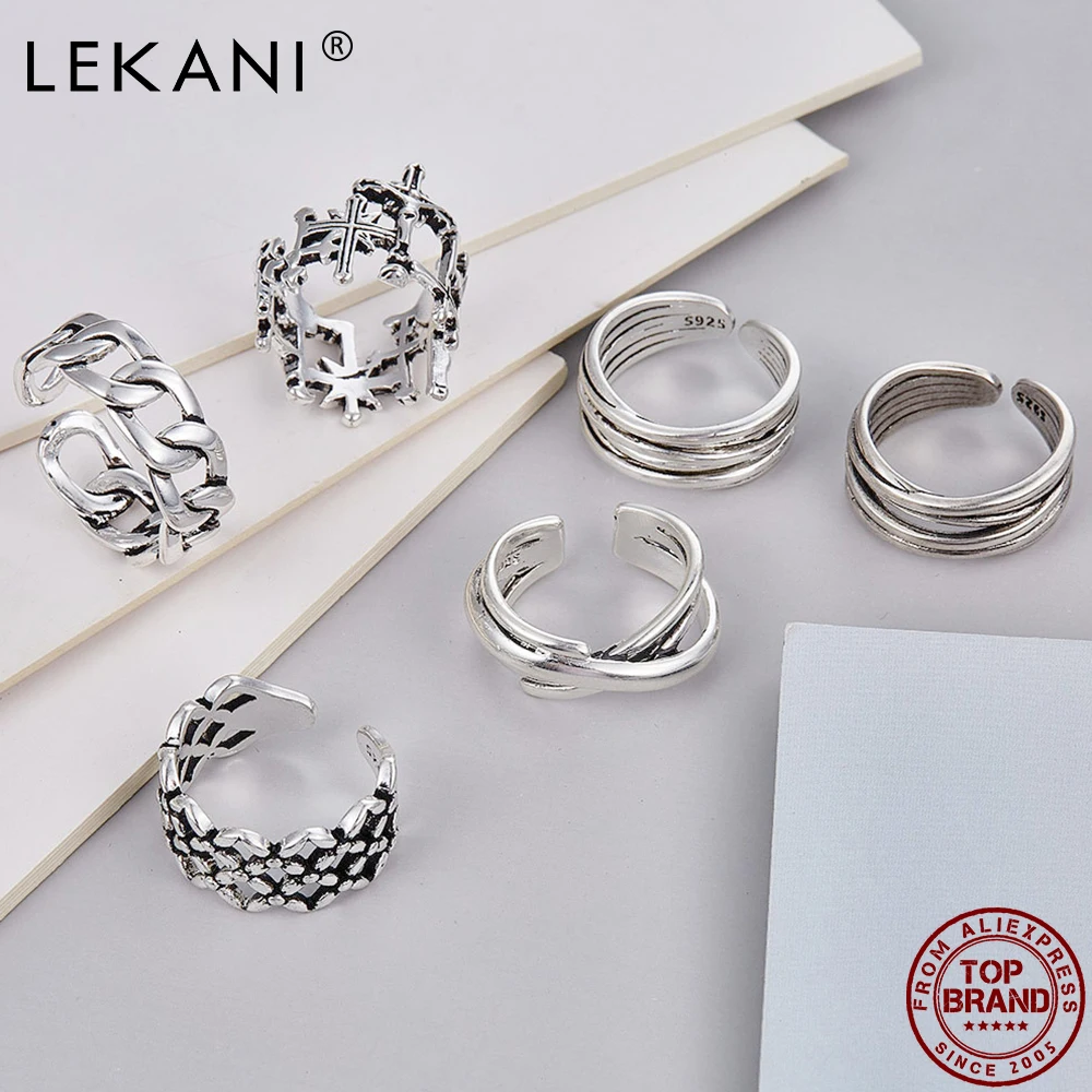 

Gothic Vintage Silver Color Ring For Women Cross Modeling Weaving Geometry Man Fashion Rings HipHop Adjustable Link Ring Jewelry