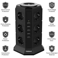 tessan vertical tower power strip overload protection 12 ways eu outlets 5 usb ports extension socket eu plug 2m extension cord