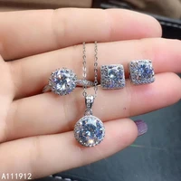 kjjeaxcmy fine jewelry natural mosang diamond 925 sterling silver women pendant necklace earrings ring set support test popular