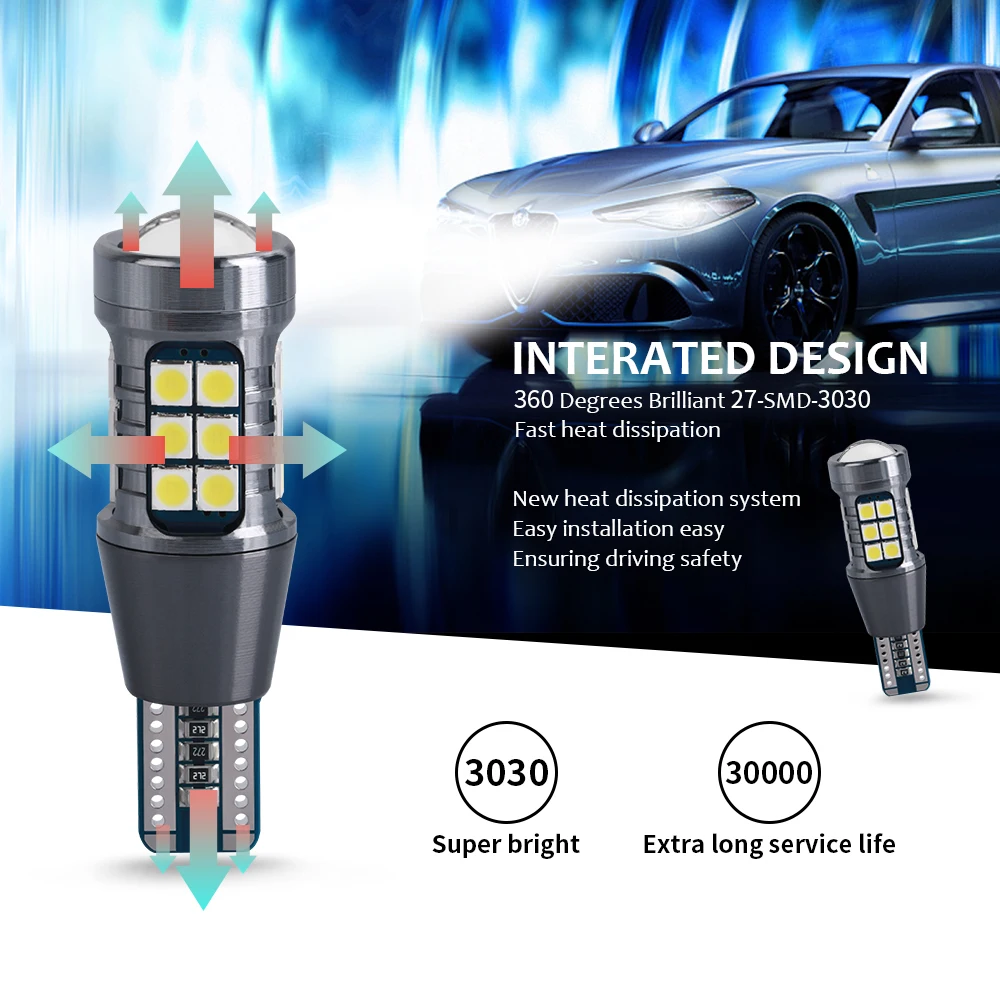 Светодиодсветодиодный лампы T15 W16W WY16W 3030 27SMD Canbus без ошибок резервный фонарь для
