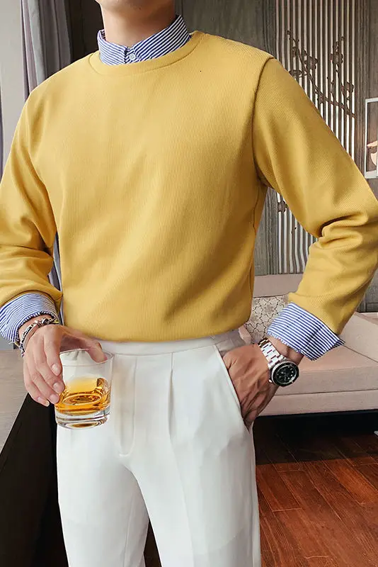 

2020 Autumn And Winter New Youth Fashion British Business Men Stitching Fake Two-piece Sweater Fashion Casual Pullover