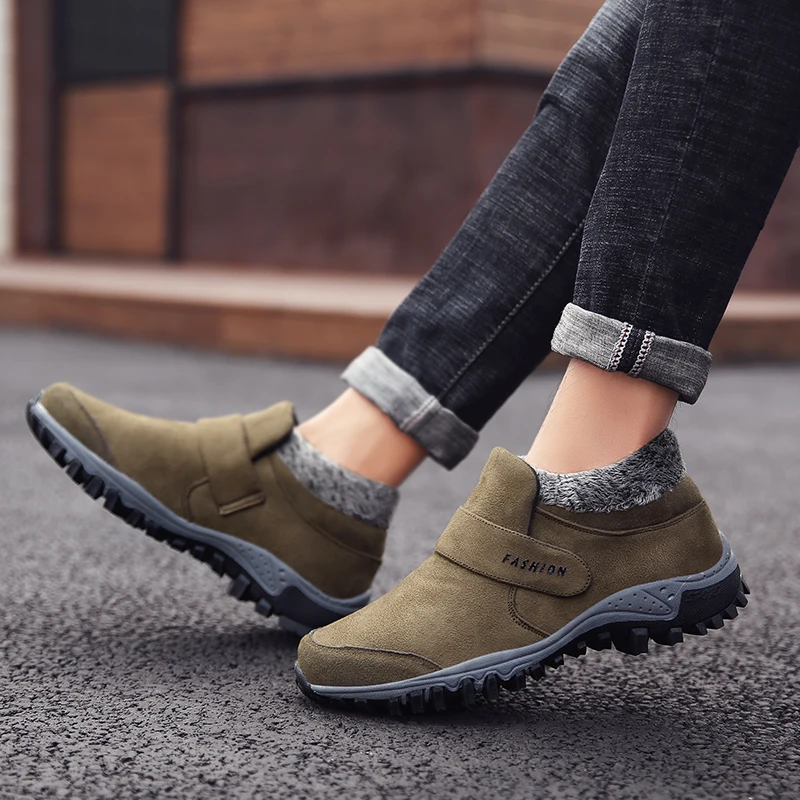 Мужские кроссовки с мехом Bjakin коричневые или цвета хаки спортивные для снежной