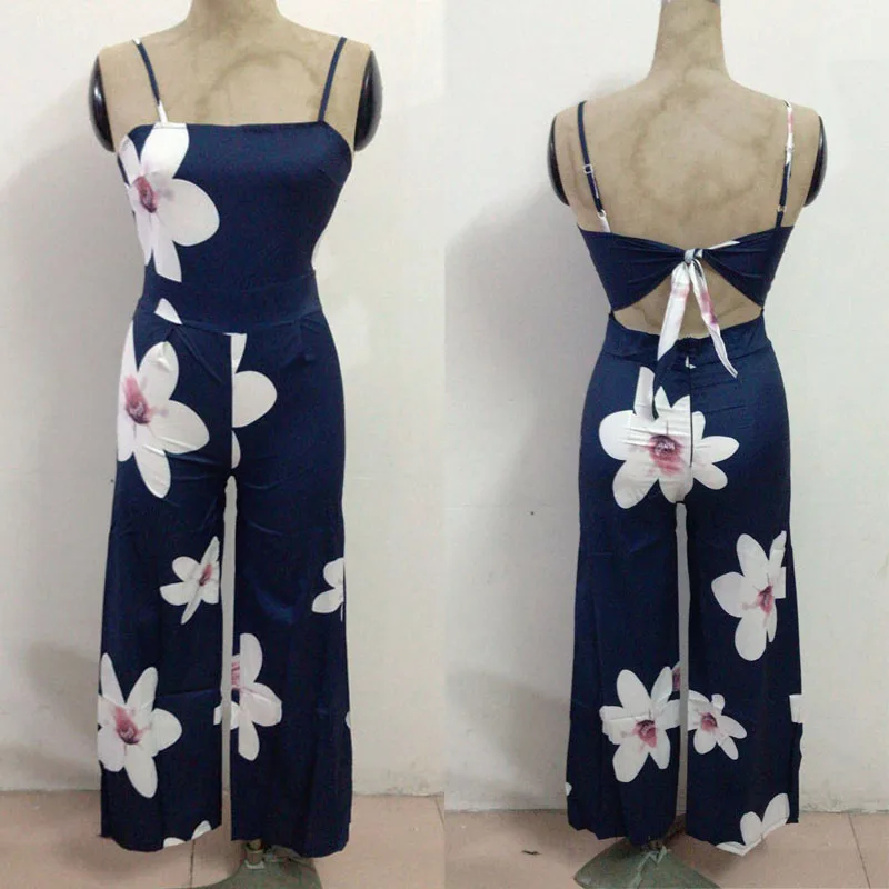 

2021 Women Summer Ladies Sleeveless Wide Leg Pants Jumpsuit Floral Print Playsuit Romper Jumpsuit Elegant Mujer Sexy Playsuits