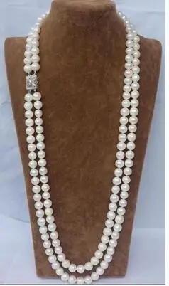 

CHARMING NATURAL 2 ROW 8-9MM WHITE AAA AKOYA SOUTH SEA PEARL NECKLACE 24" Beads Wedding silver jewelry