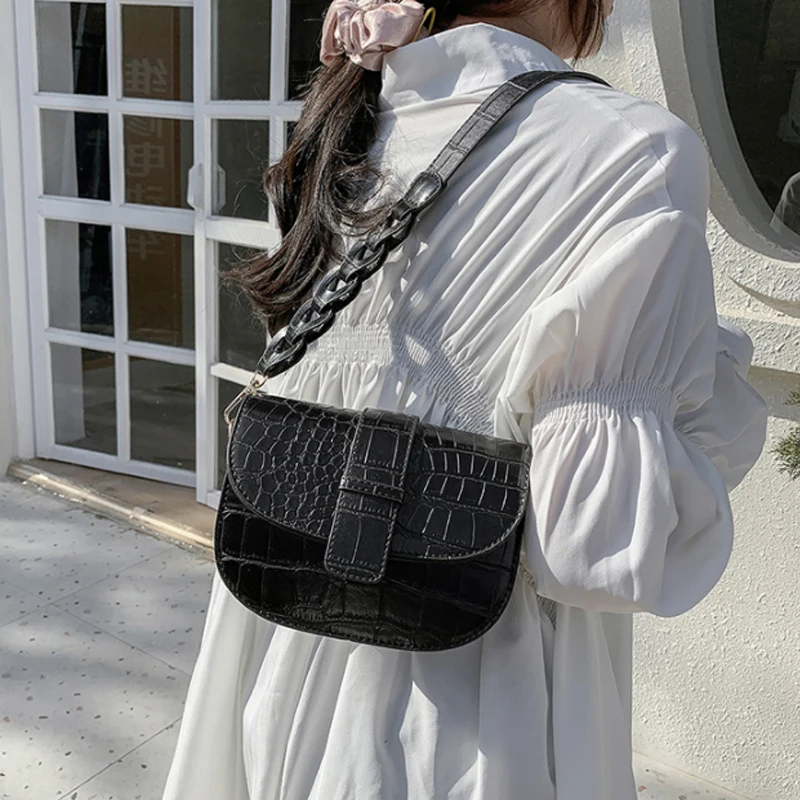 

Alligator Pattern Crossbody Bags for Women 2021 High Quality PU Leather Saddle Bags Summer Gradient Shoulder Handbag