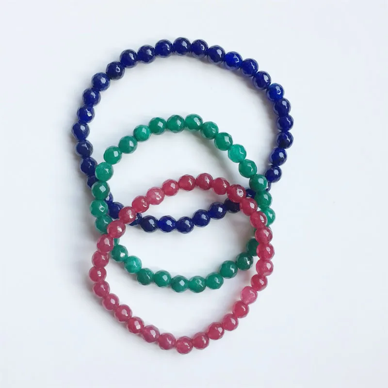 6 мм граненый Сапфир Изумрудный Рубин нефритовый браслет винтажные ювелирные