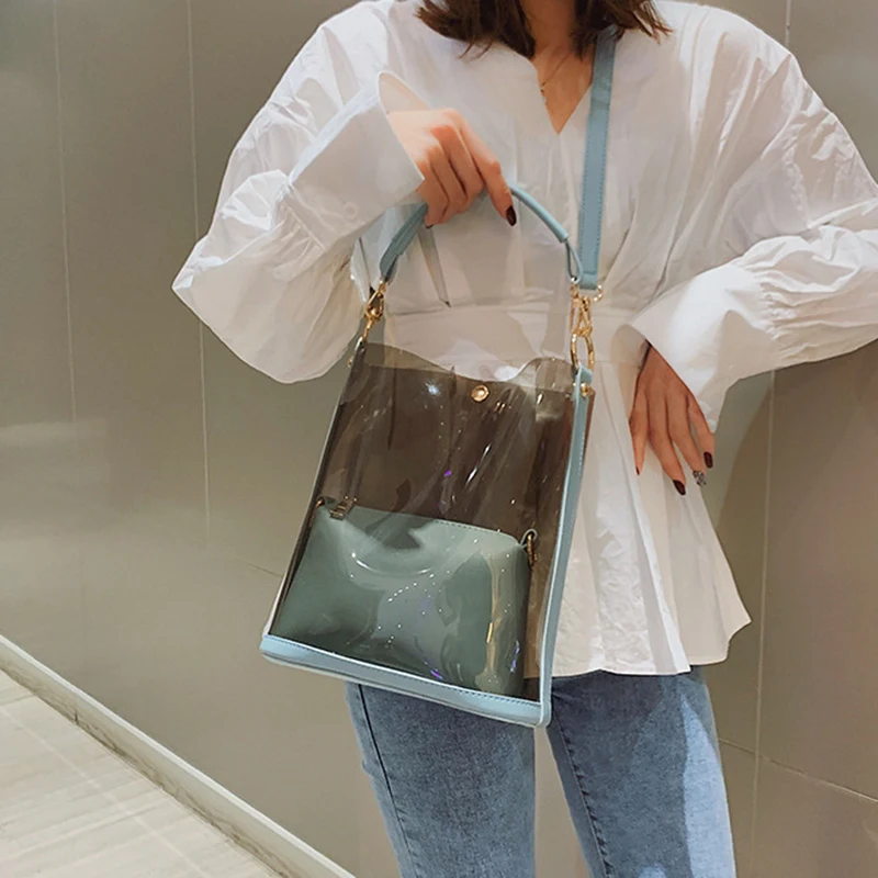 

PVC Transparent Women's Jelly Bag Fashion Luxury Chain Shoulder Messenger Bag Large Capacity Handbag