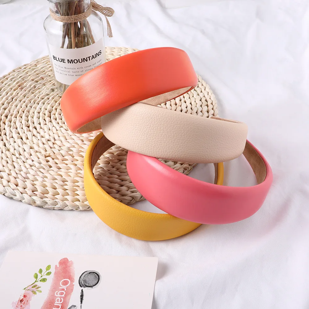 Винтажные цветные однотонные кожаные волосы Pu ремешок для женщин Корейская