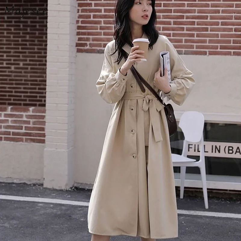 

Long Sleeve Dress Women Design Elegant Harajuku Mid-Calf High Waist Solid All-match Cozy Holiday Minimalist Lovely Streetwear
