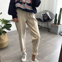 winter women thicken pencil pants casual warm wool high waist trousers loose ankle length female work suit pant straight pants