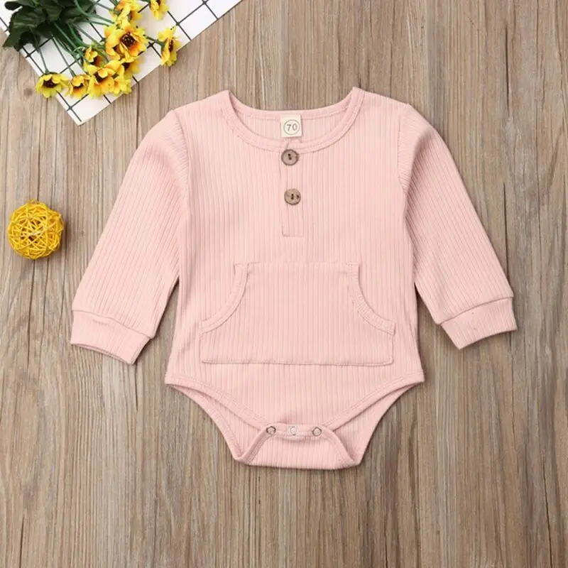 

Toddler Kids Baby Girl Boys 0-24M Infant Clothes Romper Solid Long Sleeve