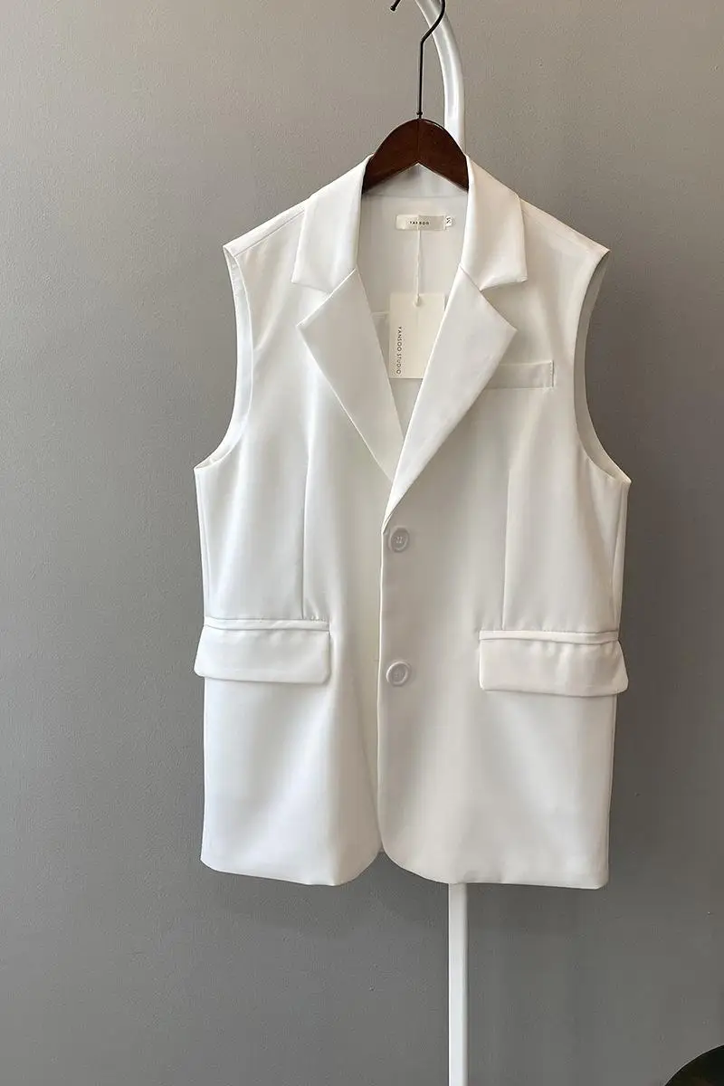 

SuperAen Spring Summer 2021 New Solid Loose Fashion Notched Single Breasted Suit Vests Women